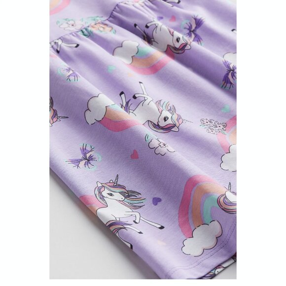 H&M Girls Ladybug Patterned Light Purple Unicorns Jersey Dress - Picture 2 of 3